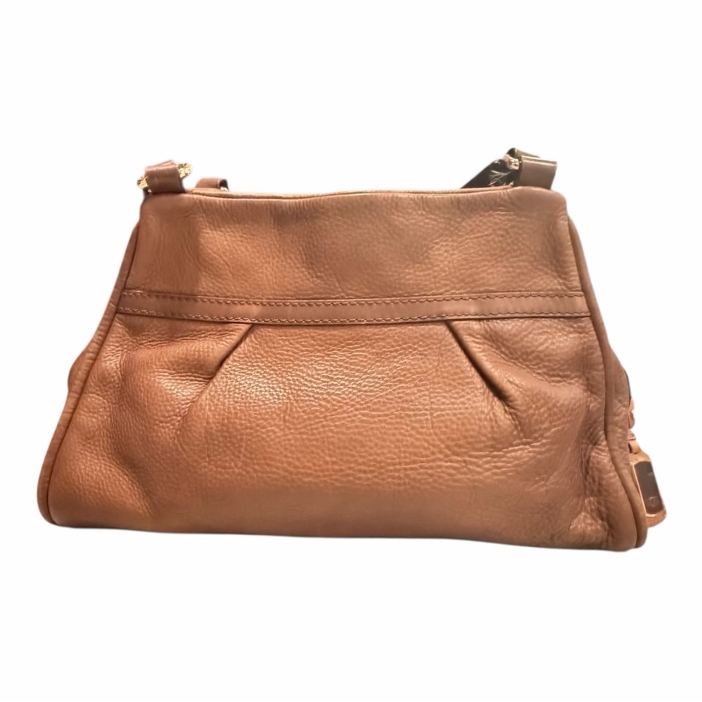 UGG Brown Pebbled Leather Shoulder Bag Gold Hardware Zip Top Crossbody Purse